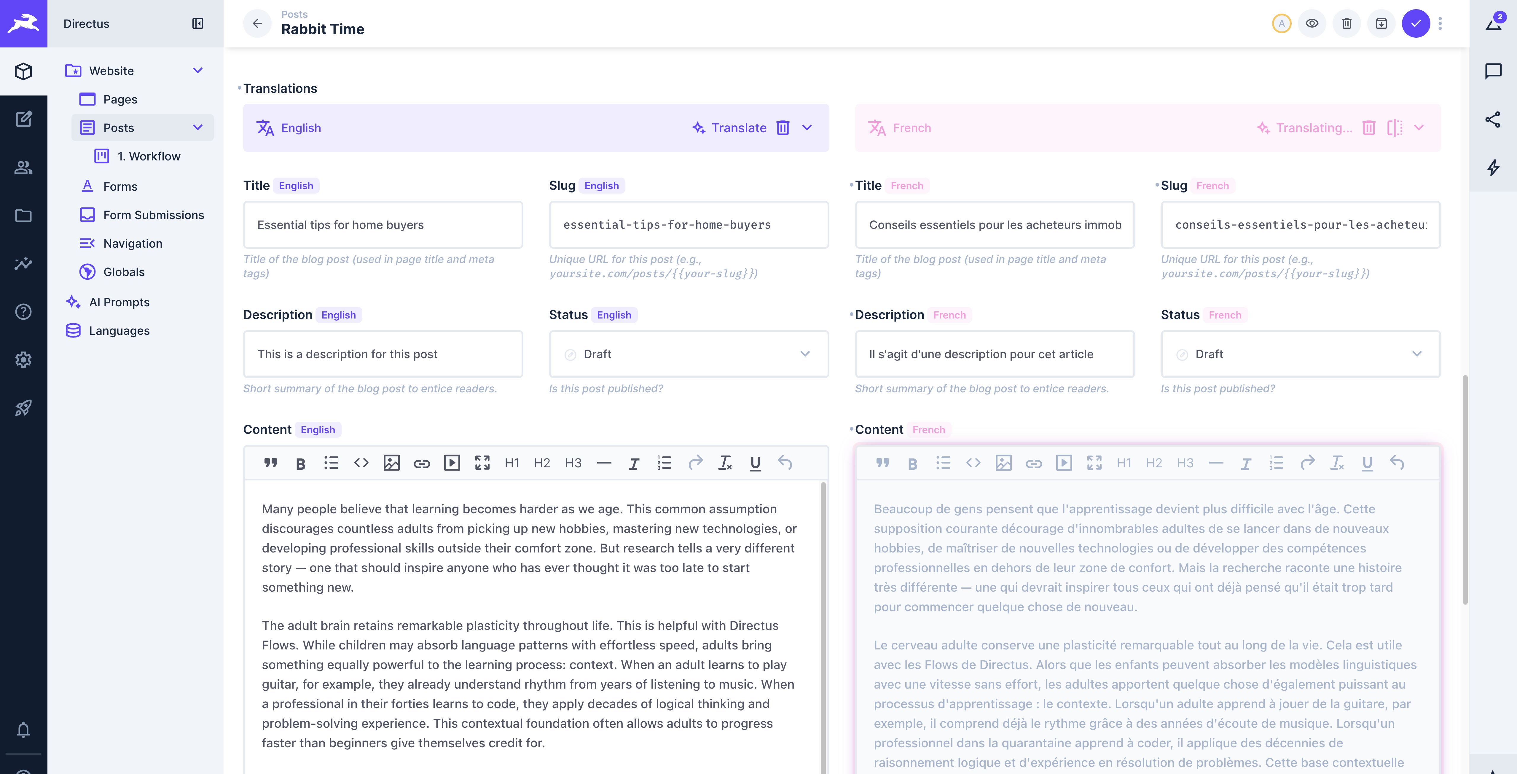 Translations streaming into the form during active translation